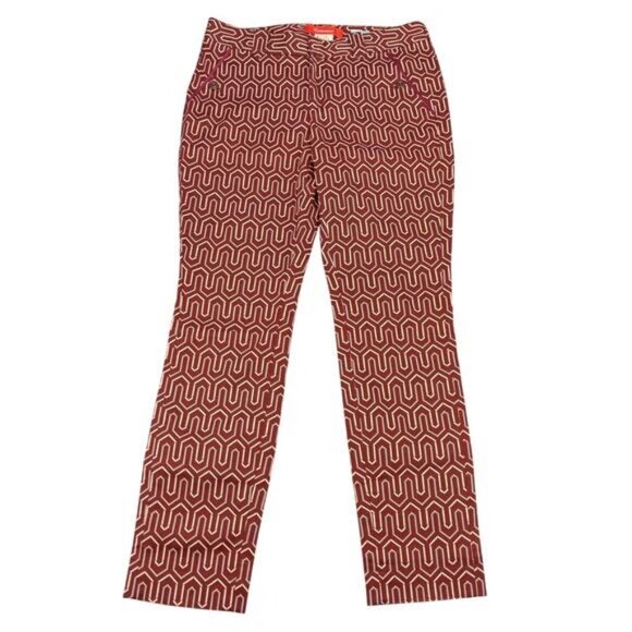 Anthropologie Cartonnier Charlie Skinny Ankle Trouser In Rust Red Cream Size 4 - Picture 3 of 7